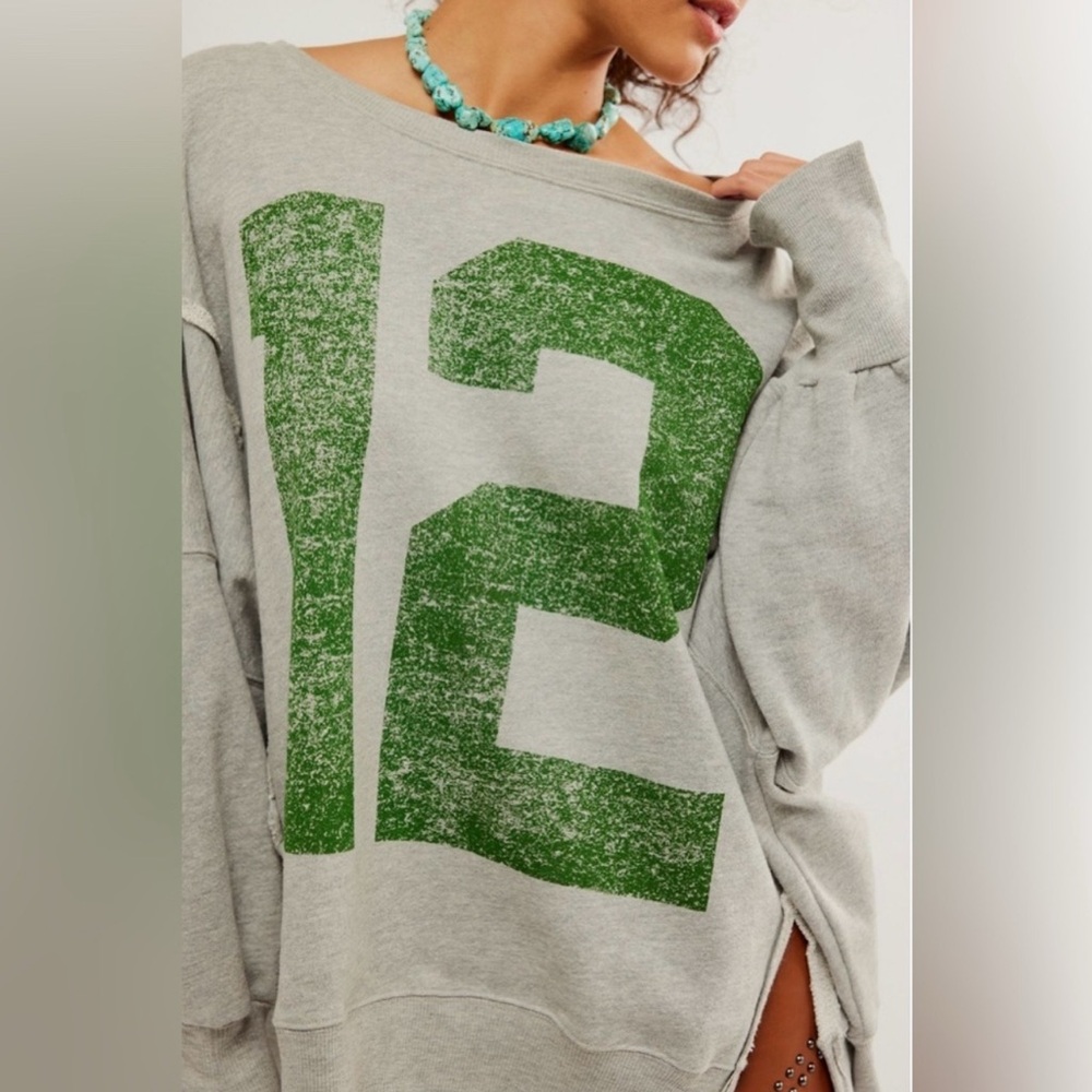 Free People Camden Gray and Green Sweatshirt